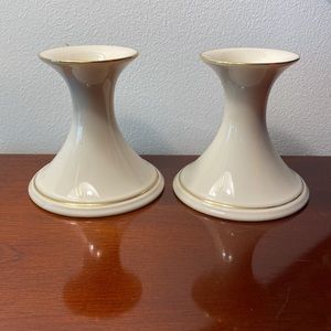 Pair of Lenox gold rimmed candlesticks